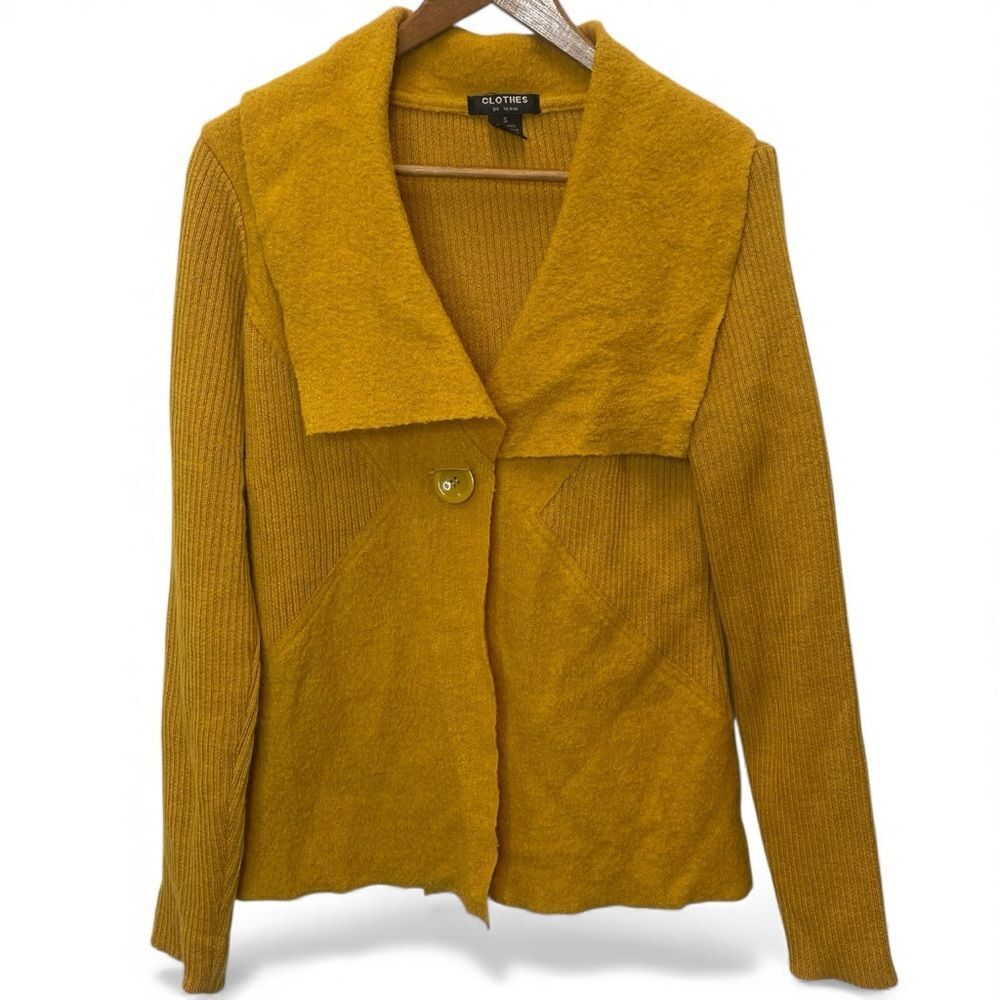 Clothes Small Vintage Boiled Wool Mustard Yellow Long Sleeve Cardigan Sweater